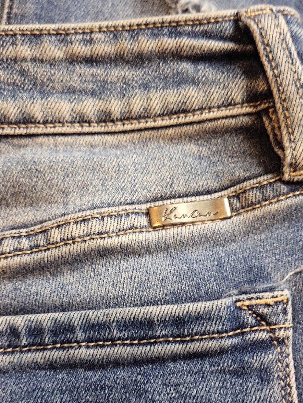 KanCan Medium Blue Distressed Skinny Jeans with Frayed Ankles - Picture 4 of 9